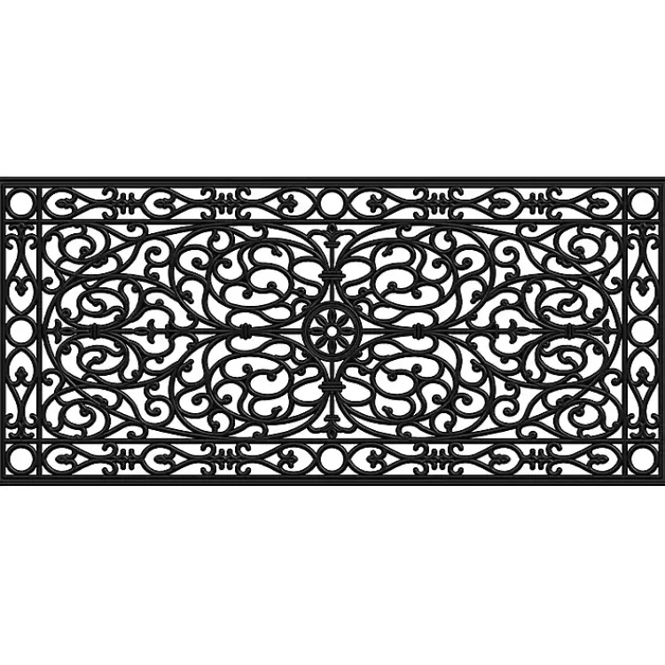 Doormats-Kirklands Home Ornate Art Deco Rubber Doormat, 48x22 in. Black