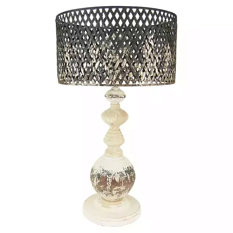 Table Lamps-Kirklands Home Rustic White Table Lamp with Woven Metal Shade Brown
