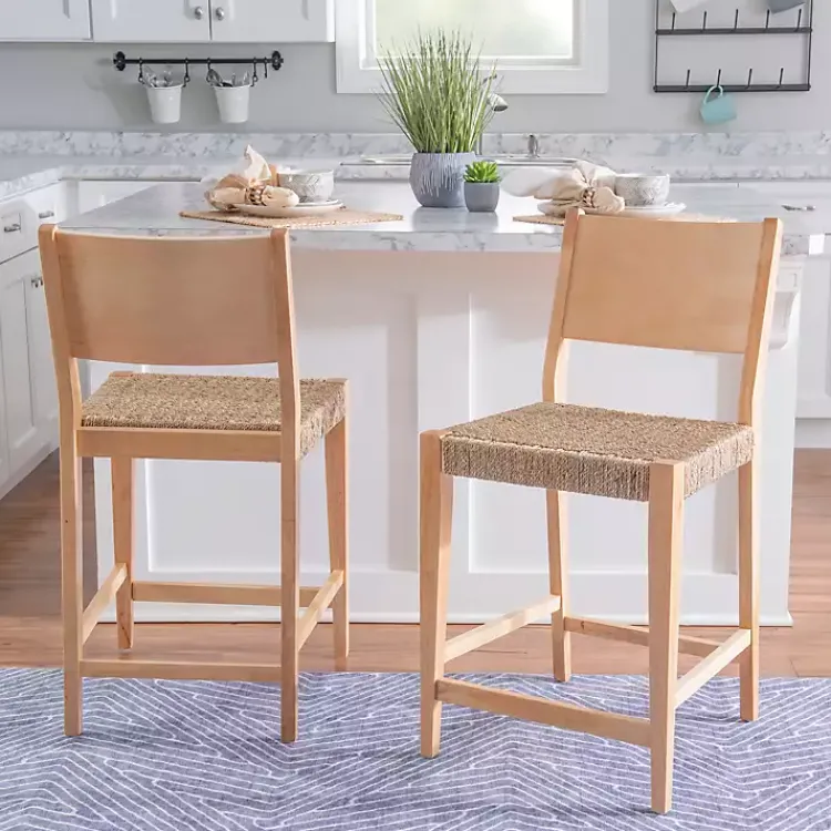 Bar Stools & Counter Height Stools-Kirklands Home Basketweave Seat Counter Stools, Set of 2 Tan