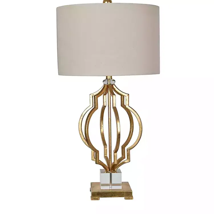Table Lamps-Kirklands Home Gold Leaf Caged Table Lamp Tan