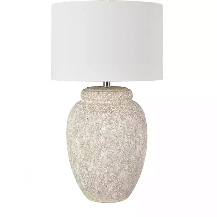 Table Lamps-Kirklands Home White Brush Textured Table Lamp Ivory