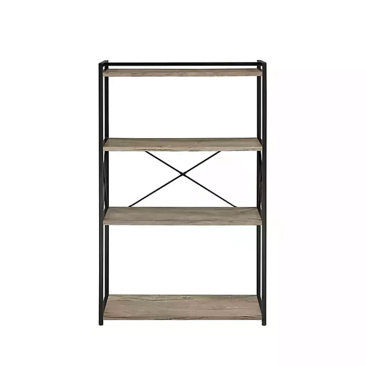 Bookshelves-Kirklands Home Gray Finish X Frame Open Shelf Bookcase