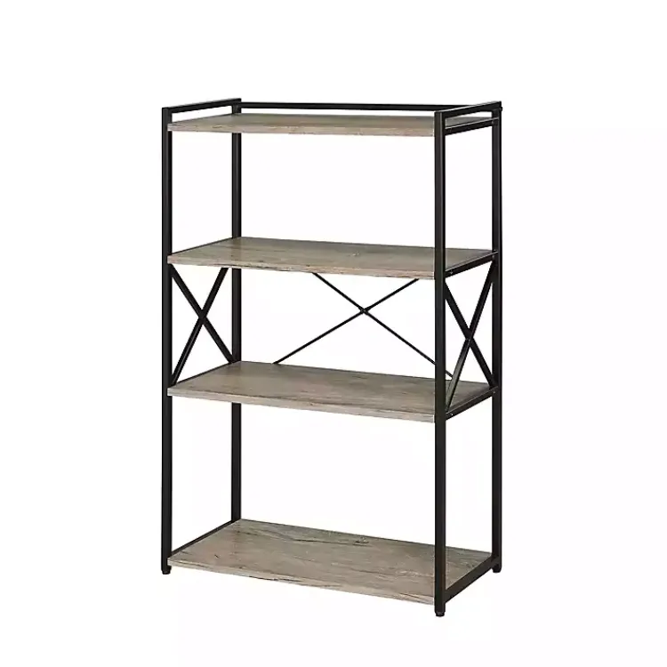 Bookshelves-Kirklands Home Gray Finish X Frame Open Shelf Bookcase