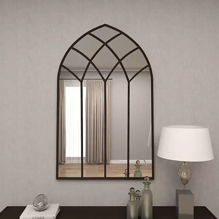 Decorative Mirrors-Kirklands Home Black Metal Arch Framed Mirror