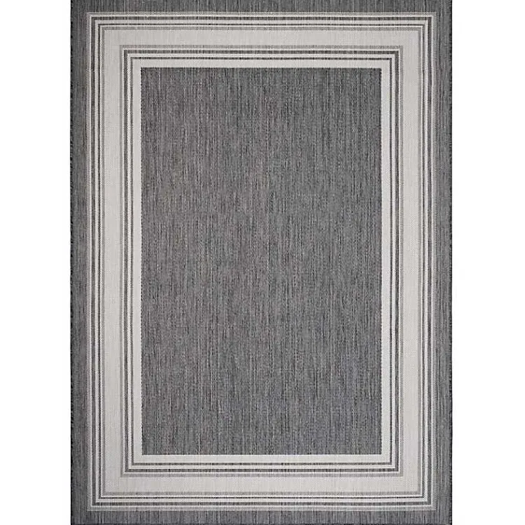 Outdoor Rugs-Kirklands Home Gray Striped Border Outdoor Area Rug, 7x9