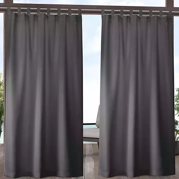Outdoor Curtains-Kirklands Home Charcoal Cabana Outdoor Curtain Panel Set, 108 in.