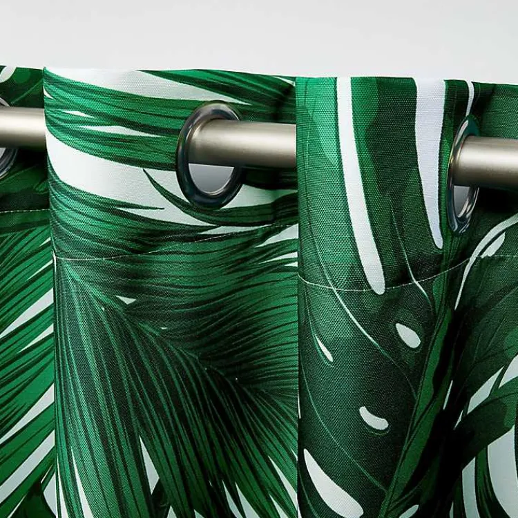 Outdoor Curtains-Kirklands Home Green Palm Leaf Outdoor Curtain Panel Set, 96 in.