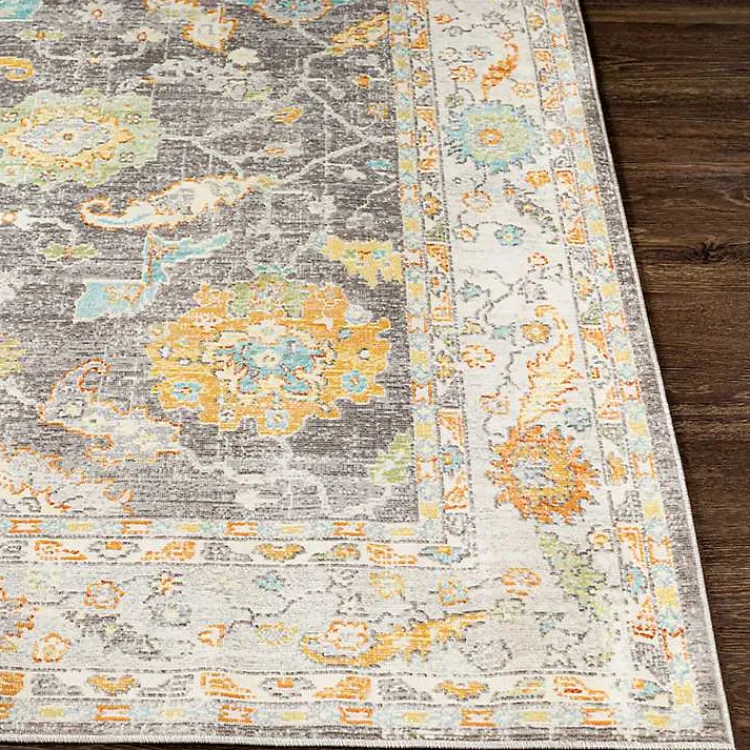 Area Rugs-Kirklands Home Soft Yellow and Gray Floral Area Rug, 8x12