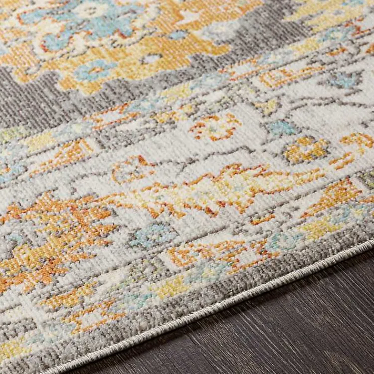 Area Rugs-Kirklands Home Soft Yellow and Gray Floral Area Rug, 8x12