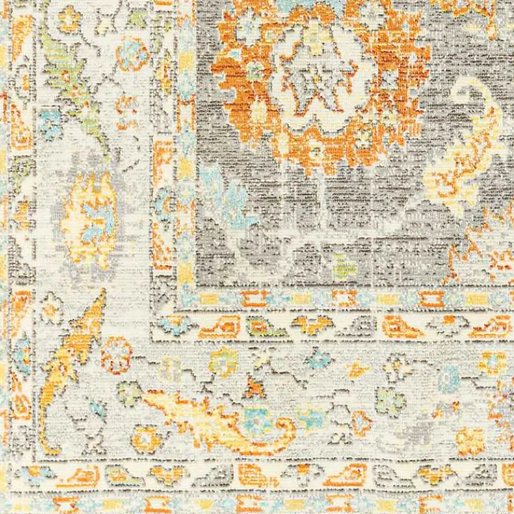 Area Rugs-Kirklands Home Soft Yellow and Gray Floral Area Rug, 8x12