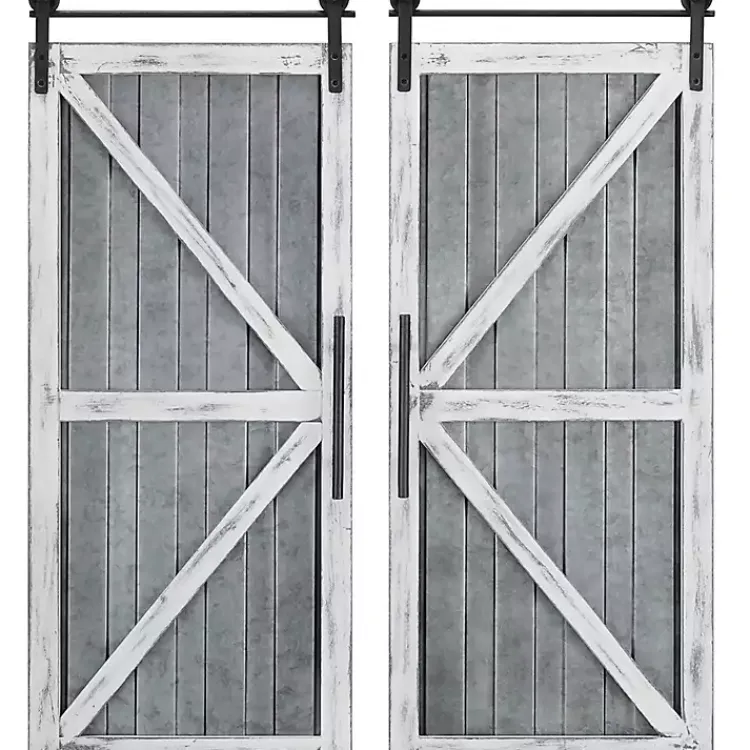 Wall Plaques-Kirklands Home White Barn Door Galvanized Wall Plaques, Set of 2 Gray
