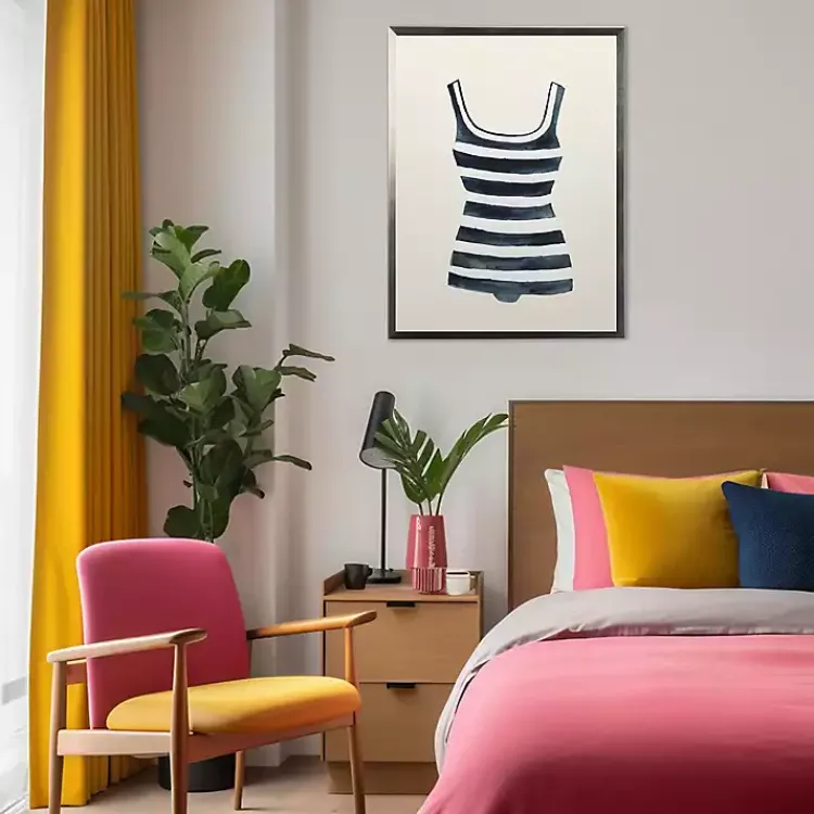 Framed Art-Kirklands Home Navy Striped Bathing Suit Framed Art Print