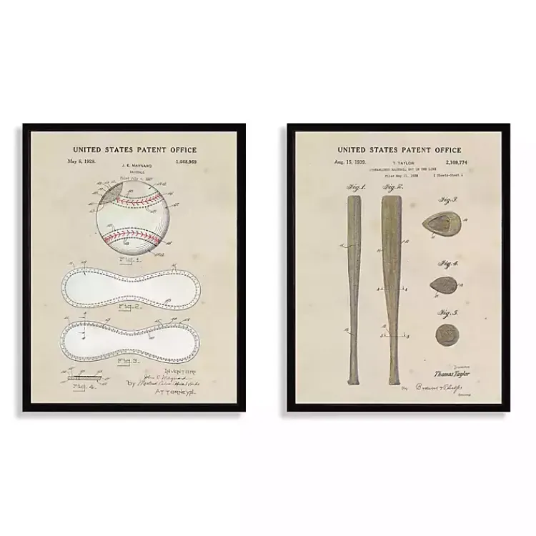 Framed Art-Kirklands Home Baseball Patents Framed Art Prints, Set of 2 Tan