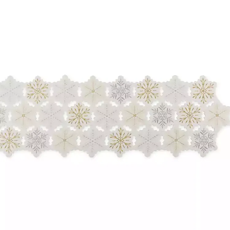 Table Linens-Kirklands Home White Embroidered Snowflakes Table Runner