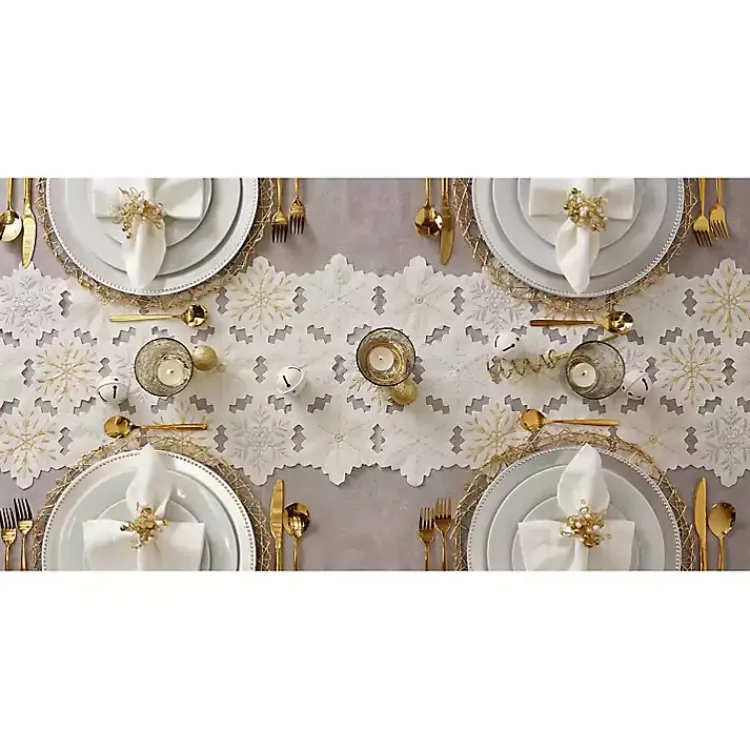 Table Linens-Kirklands Home White Embroidered Snowflakes Table Runner