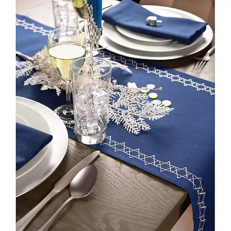 Table Linens-Kirklands Home Blue Star of David Hanukkah Table Runner