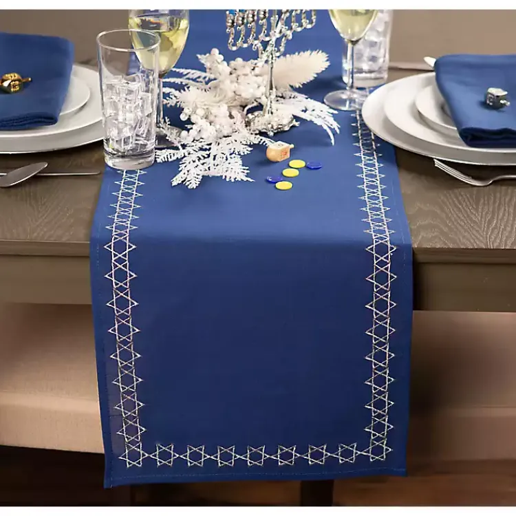 Table Linens-Kirklands Home Blue Star of David Hanukkah Table Runner