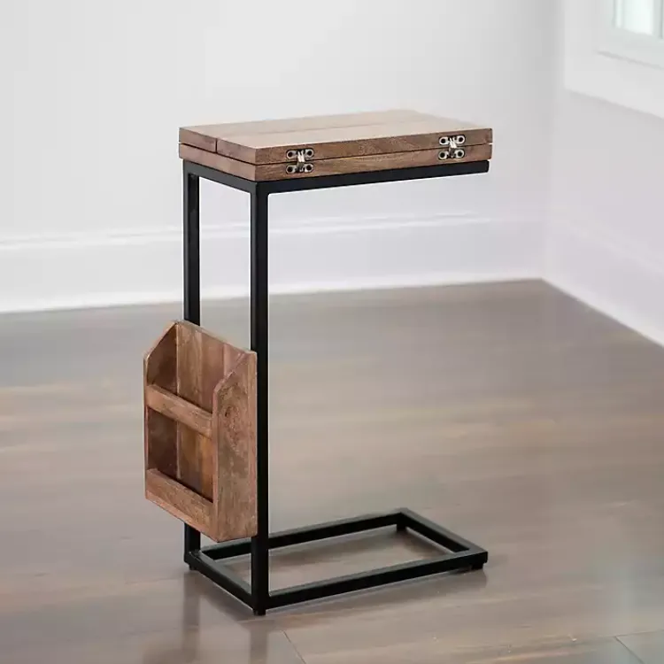 Accent & End Tables-Kirklands Home Mango Wood and Iron Extendable C-Table Brown