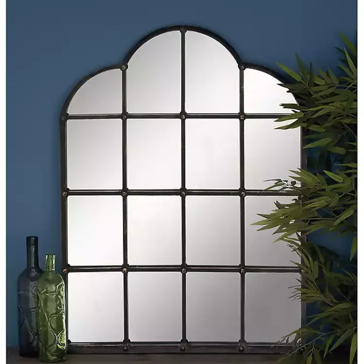 Decorative Mirrors-Kirklands Home Dark Crown Frame Windowpane Mirror