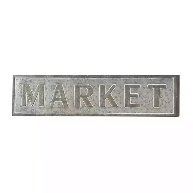 Wall Quotes & Signs-Kirklands Home Galvanized Iron Market Wall Sign Silver