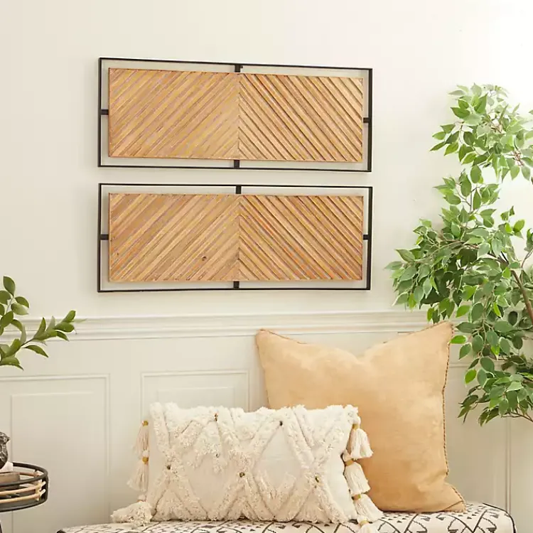 Wall Plaques-Kirklands Home Chevron Wood Wall Plaques, Set of 2 Brown