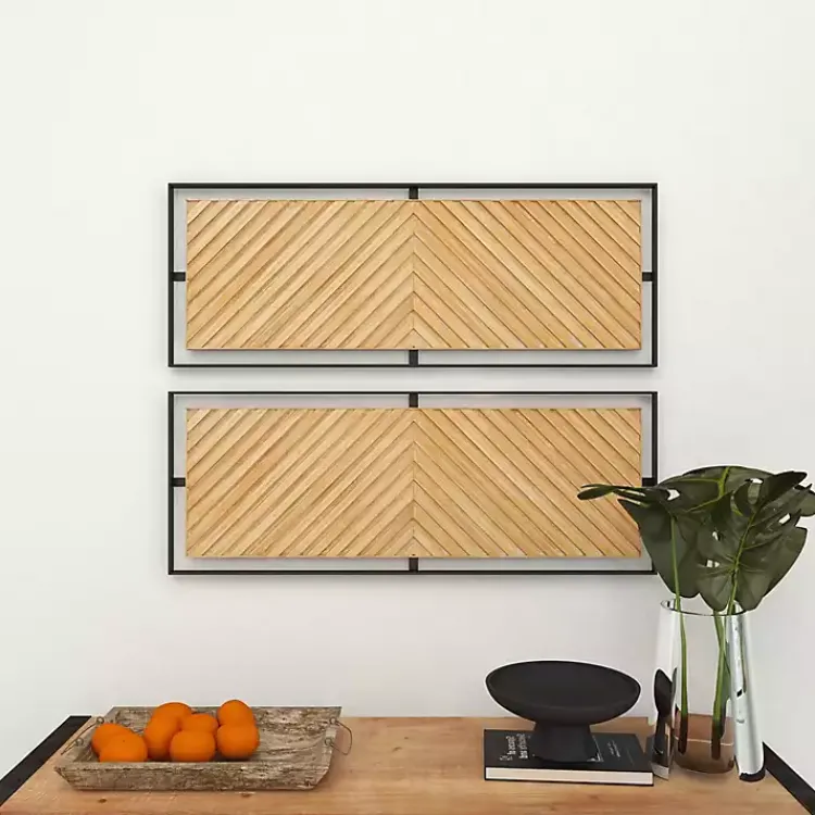 Wall Plaques-Kirklands Home Chevron Wood Wall Plaques, Set of 2 Brown