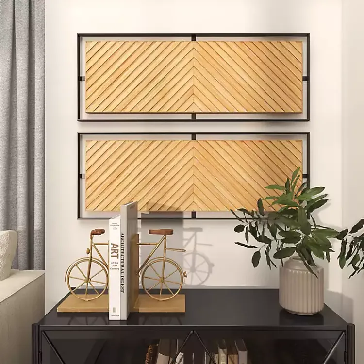 Wall Plaques-Kirklands Home Chevron Wood Wall Plaques, Set of 2 Brown