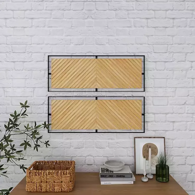 Wall Plaques-Kirklands Home Chevron Wood Wall Plaques, Set of 2 Brown