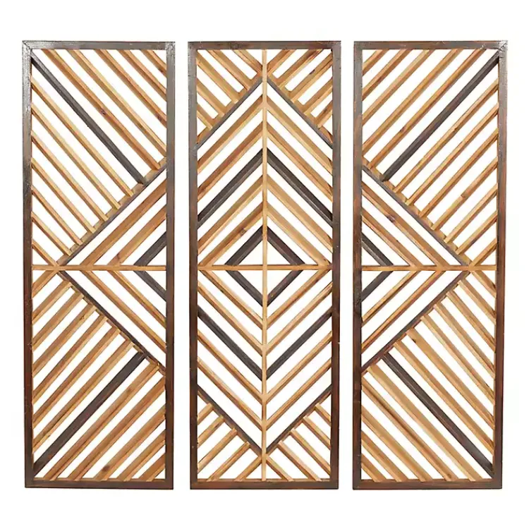 Wall Plaques-Kirklands Home Bronze Wood Geometric Wall Plaques, Set of 3 Tan