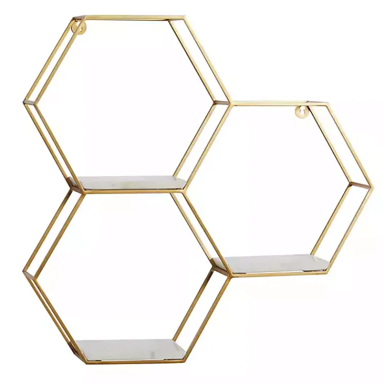 Shelves-Kirklands Home Frame Marble Honeycomb Wall Shelf Gold