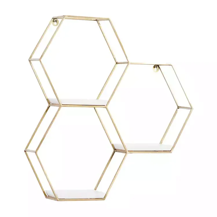 Shelves-Kirklands Home Frame Marble Honeycomb Wall Shelf Gold
