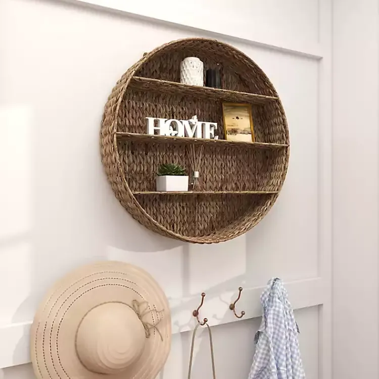 Shelves-Kirklands Home Brown Sea Grass Woven Round Wall Shelf
