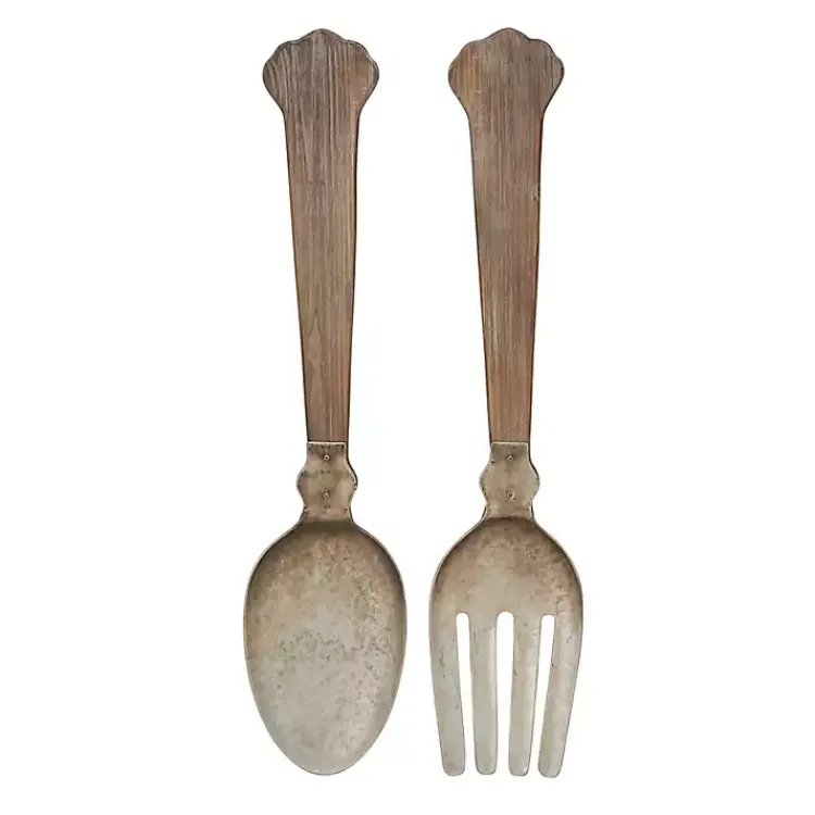 Wall Plaques-Kirklands Home Metal Utensils Wall Plaques, Set of 2 Brown