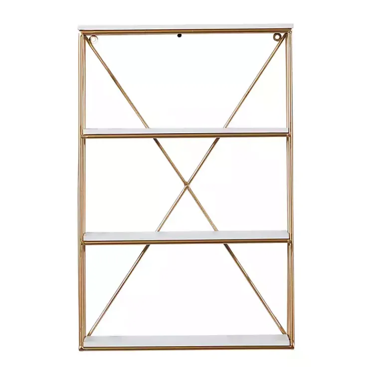 Shelves-Kirklands Home Gold X-Frame Daisy White Wood Wall Shelf