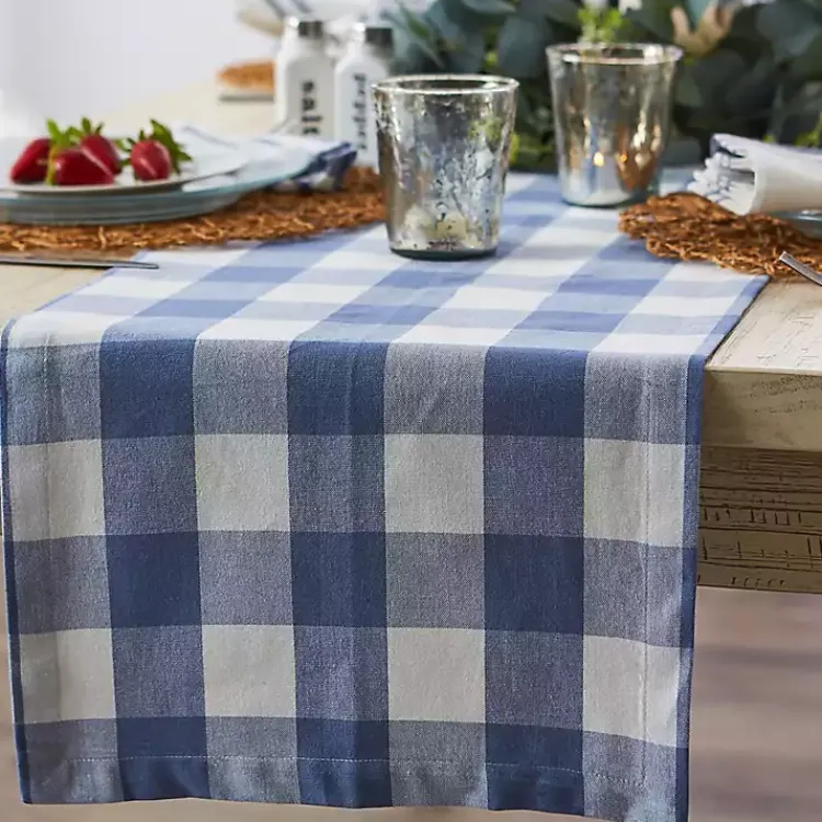 Table Linens-Kirklands Home Stonewash Blue Buffalo Check Table Runner, 72 in.