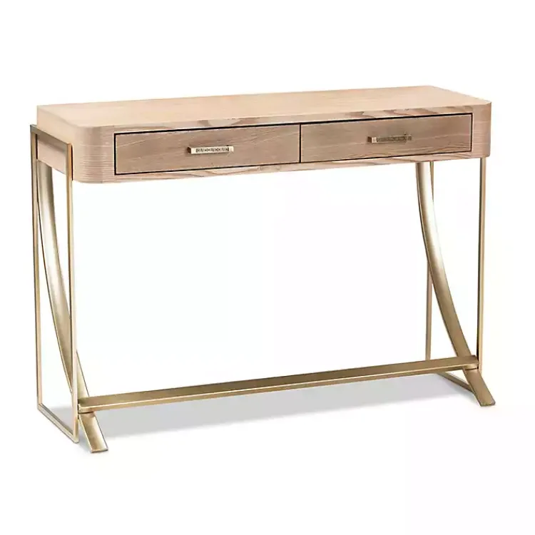 Entryway Furniture-Kirklands Home Gold Metal Frame Two-Drawer Console Table