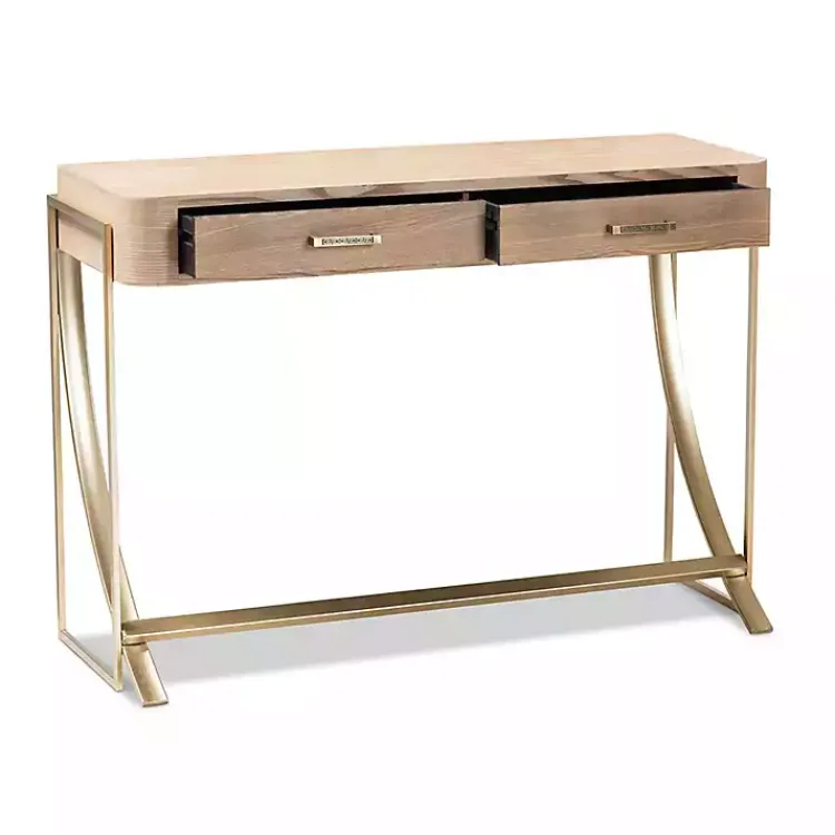 Entryway Furniture-Kirklands Home Gold Metal Frame Two-Drawer Console Table
