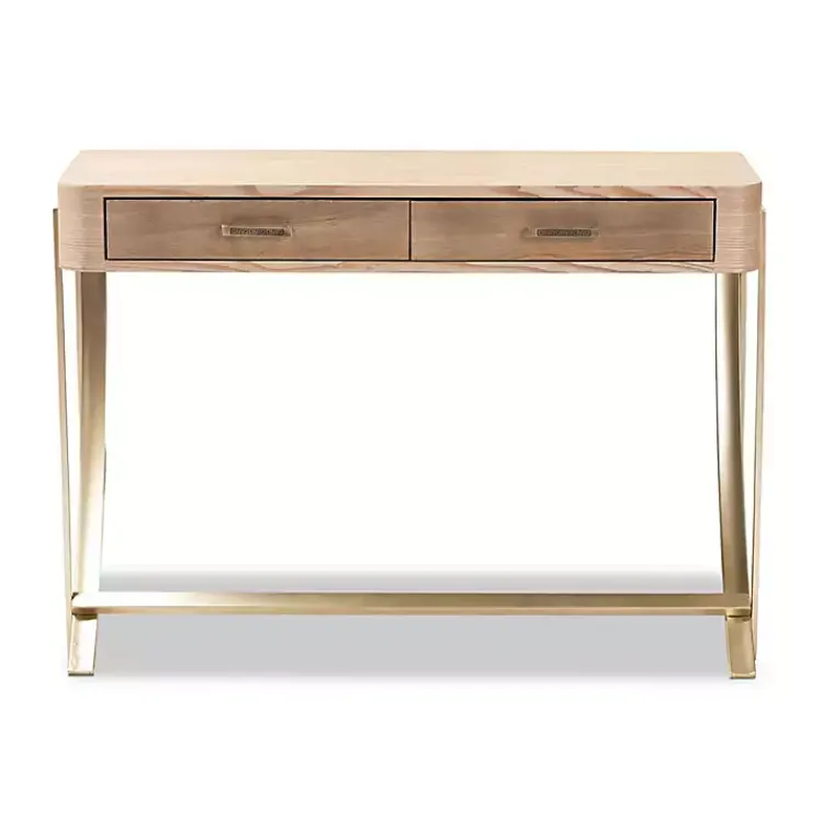 Entryway Furniture-Kirklands Home Gold Metal Frame Two-Drawer Console Table