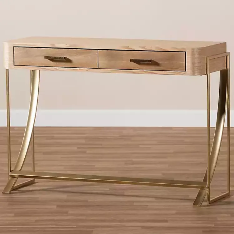 Entryway Furniture-Kirklands Home Gold Metal Frame Two-Drawer Console Table