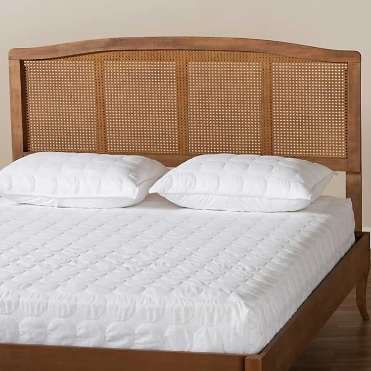Beds & Headboards-Kirklands Home Ash Walnut Woven Rattan Queen Headboard Brown