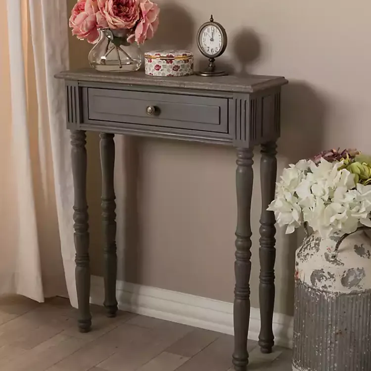 Console Tables-Kirklands Home Tan and Gray Ornate Ball Turned Console Table