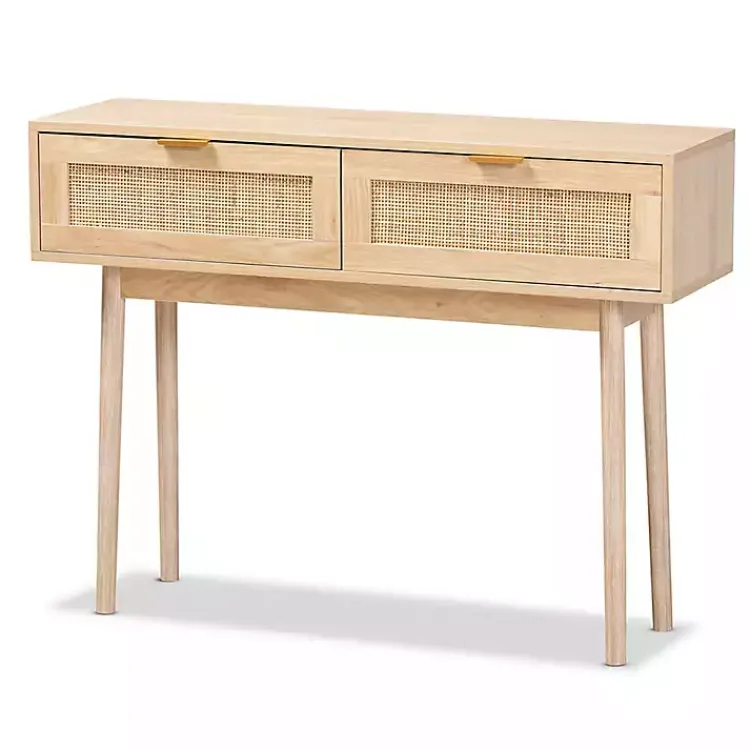 Console Tables-Kirklands Home Light Oak Rat and Wood Console Table Tan