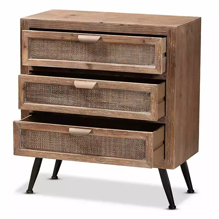 Cabinets & Sideboards-Kirklands Home Wood and Rattan 3-Drawer Cabinet Brown