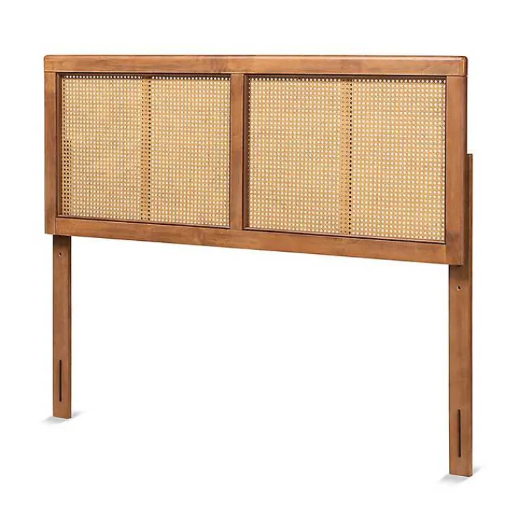Beds & Headboards-Kirklands Home Ash Walnut Wood Rattan Frame King Headboard