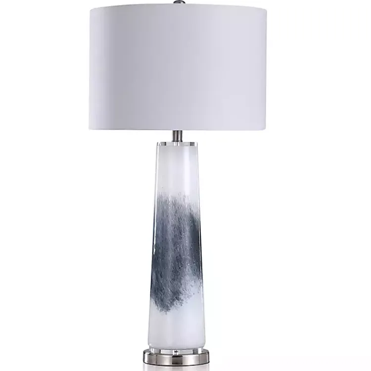 Table Lamps-Kirklands Home Blue Abstract Tapered Glass Table Lamp White