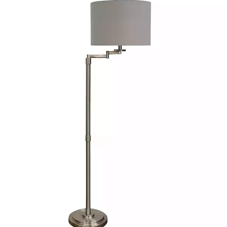Floor Lamps-Kirklands Home Brushed Steel Adjustable Swing Arm Floor Lamp Tan