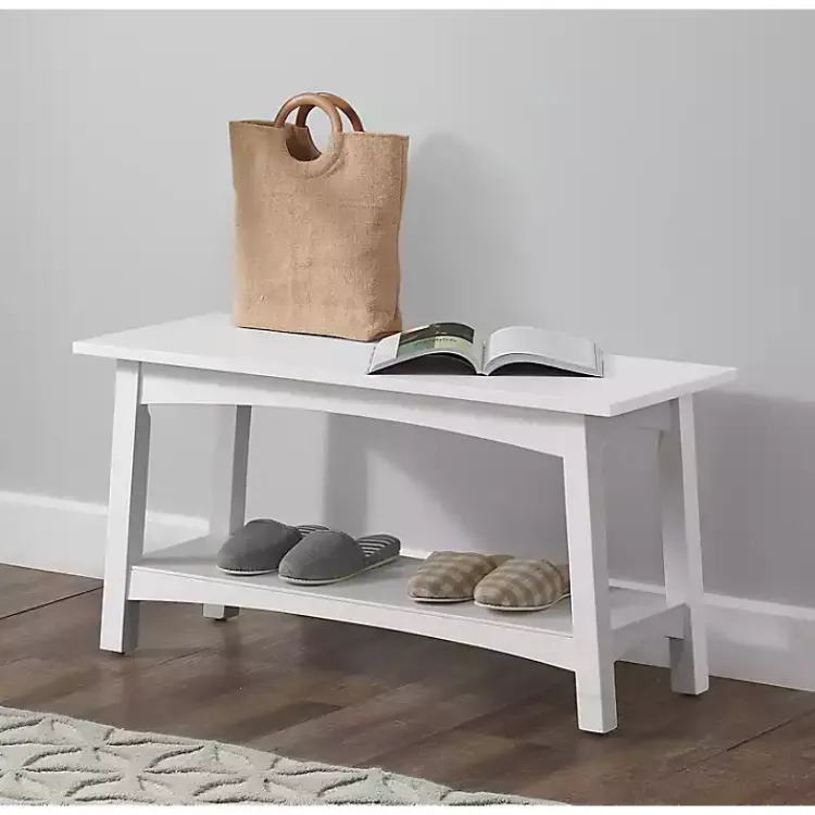 Benches & Ottomans-Kirklands Home Willis Wooden Lower Shelf Bench White
