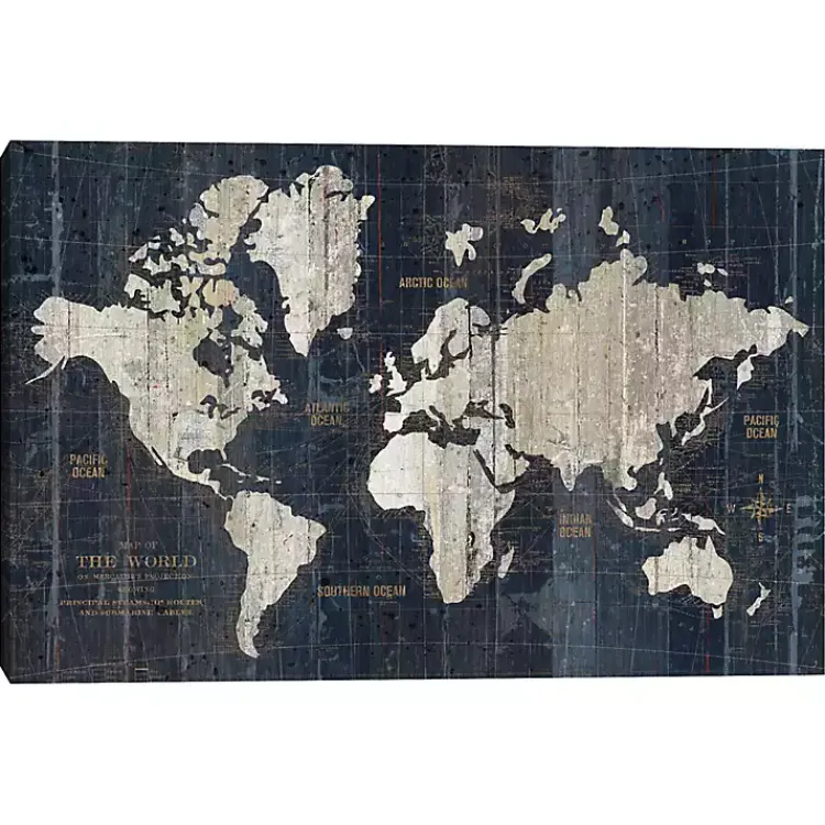 Framed Art-Kirklands Home World Map Canvas Art Print Blue