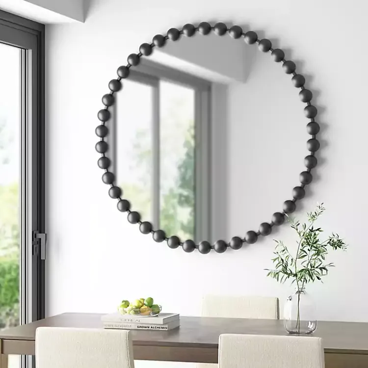 Decorative Mirrors-Kirklands Home Black Foiled Beaded Wall Mirror, 36 in.