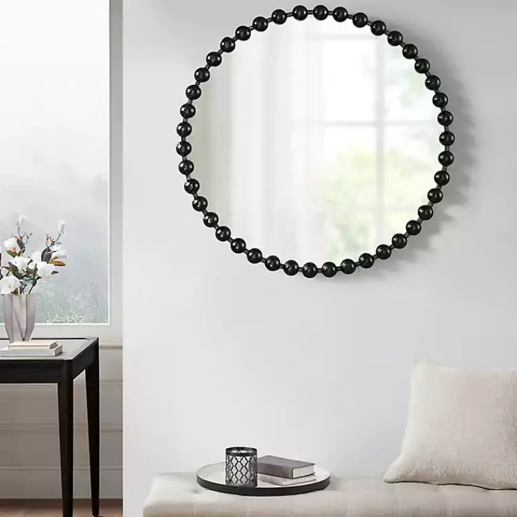Decorative Mirrors-Kirklands Home Black Foiled Beaded Wall Mirror, 36 in.